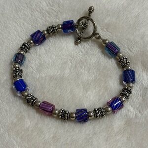 Elegant Beaded Bracelet with Blue and Purple Accents